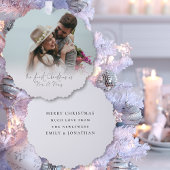 Eerste Kerstmis als Mr. Mrs Photo Overlay Script Ornament Kaart