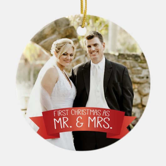 Eerste Kerstmis als Mr. & Mrs Photo Red Keramisch Ornament (Voorkant)