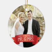 Eerste Kerstmis als Mr. & Mrs Photo Red Keramisch Ornament (Links)
