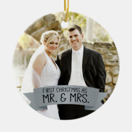 Eerste Kerstmis als Mr. & Mrs Photo Silver Grey Keramisch Ornament