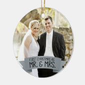 Eerste Kerstmis als Mr. & Mrs Photo Silver Grey Keramisch Ornament (Links)