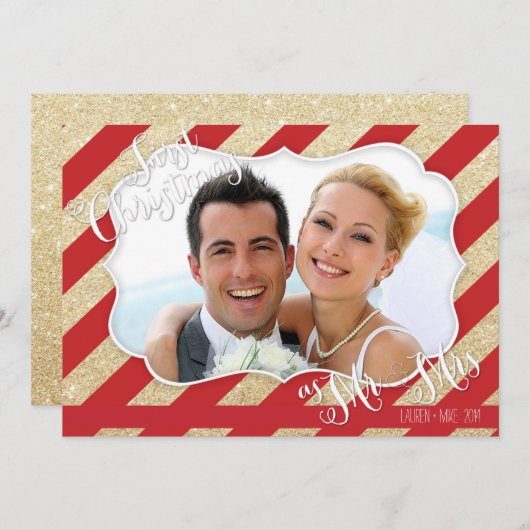 Eerste Kerstmis als Mr. & Mrs. Red en Gold Card Feestdagenkaart (Voorkant / Achterkant)