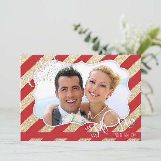 Eerste Kerstmis als Mr. & Mrs. Red en Gold Card Feestdagenkaart (Staand voorkant)