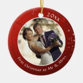 Eerste Kerstmis als MR & MRS Red Snowflake 2 Foto Keramisch Ornament (Voorkant)