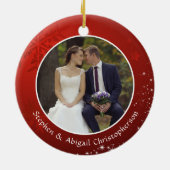 Eerste Kerstmis als MR & MRS Red Snowflake 2 Foto Keramisch Ornament (Achterkant)
