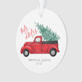 Eerste Kerstmis als Mr. & Mrs. |  Red Truck  Ornament (voorkant)