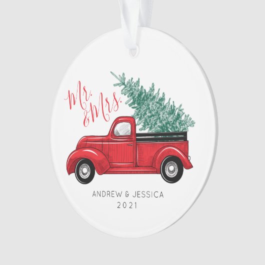 Eerste Kerstmis als Mr. & Mrs. |  Red Truck  Ornament (voorkant)