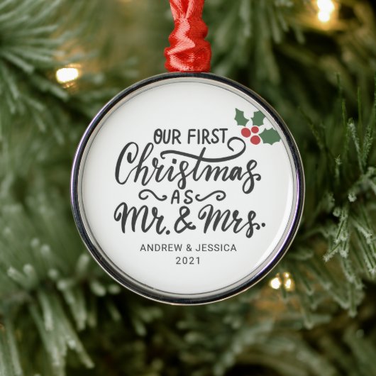 Eerste Kerstmis als Mr. & Mrs. - Script | Weddensc Metalen Ornament (Boom)