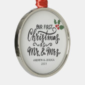 Eerste Kerstmis als Mr. & Mrs. - Script | Weddensc Metalen Ornament (Rechts)