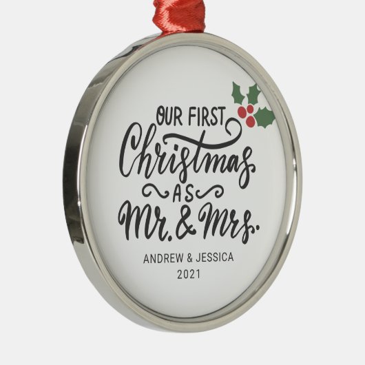 Eerste Kerstmis als Mr. & Mrs. - Script | Weddensc Metalen Ornament (Rechts)