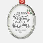 Eerste Kerstmis als Mr. & Mrs. - Script | Weddensc Metalen Ornament (Links)