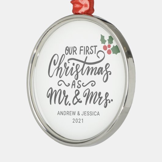 Eerste Kerstmis als Mr. & Mrs. - Script | Weddensc Metalen Ornament (Links)