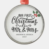 Eerste Kerstmis als Mr. & Mrs. - Script | Weddensc Metalen Ornament (Voorkant)