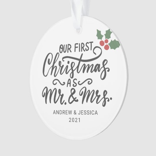 Eerste Kerstmis als Mr. & Mrs. - Script | Weddensc Ornament (voorkant)