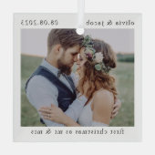 Eerste Kerstmis als Mr & Mrs Wedding Photo Keepomw Glas Ornament (Achterkant)