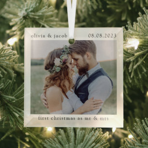 Eerste Kerstmis als Mr & Mrs Wedding Photo Keepomw Glas Ornament