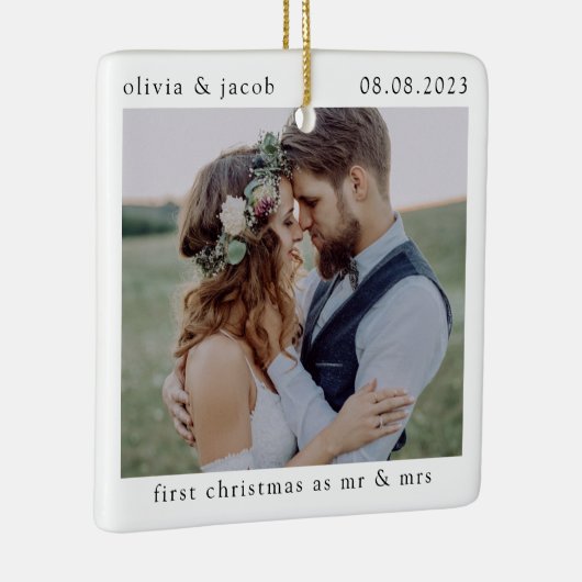 Eerste Kerstmis als Mr & Mrs Wedding Photo Keepomw Keramisch Ornament (Rechts)