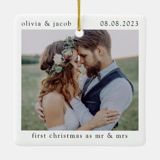 Eerste Kerstmis als Mr & Mrs Wedding Photo Keepomw Keramisch Ornament (Achterkant)