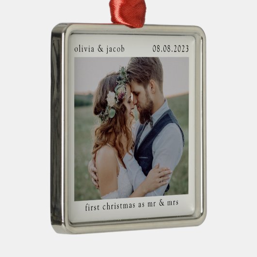 Eerste Kerstmis als Mr & Mrs Wedding Photo Keepomw Metalen Ornament (Rechts)