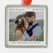 Eerste Kerstmis als Mr & Mrs Wedding Photo Keepomw Metalen Ornament (Voorkant)