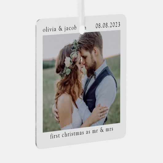 Eerste Kerstmis als Mr & Mrs Wedding Photo Keepomw Metalen Ornament (Voorkant Rechts)