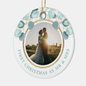 Eerste Kerstmis als Mrs. & Mrs. Eucalyptus Gold Fo Keramisch Ornament (Links)
