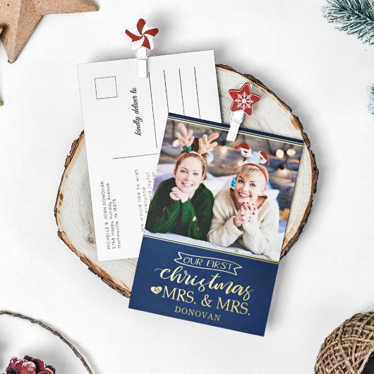 Eerste Kerstmis als mrs & mrs pasgetrouwden lgbtq  Folie Feestdagen Briefkaart