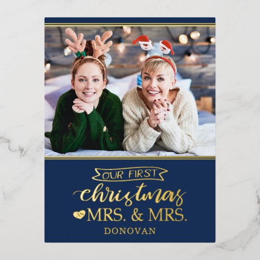 Eerste Kerstmis als mrs & mrs pasgetrouwden lgbtq  Folie Feestdagen Briefkaart (Voorkant)