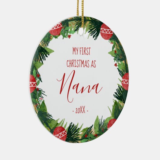 Eerste Kerstmis als Nana Baby Photo Wreate Keramisch Ornament (Rechts)