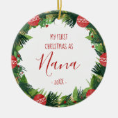 Eerste Kerstmis als Nana Baby Photo Wreate Keramisch Ornament (Voorkant)