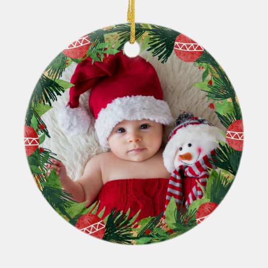 Eerste Kerstmis als Nana Baby Photo Wreate Keramisch Ornament (Achterkant)