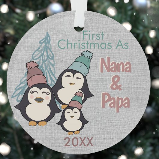 Eerste Kerstmis als Nana & Papa Schattige Penguin  Ornament