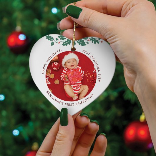 Eerste Kerstmis als oma Baby Foto's Keramisch Ornament