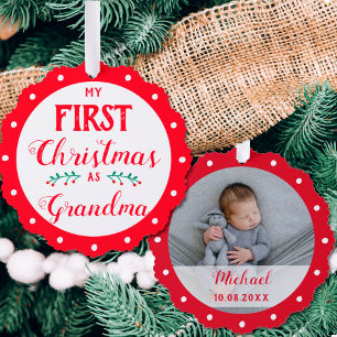 Eerste Kerstmis als oma pasgeboren baby foto Ornament Kaart