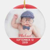 Eerste Kerstmis als oma rood met baby's foto Keramisch Ornament (Achterkant)