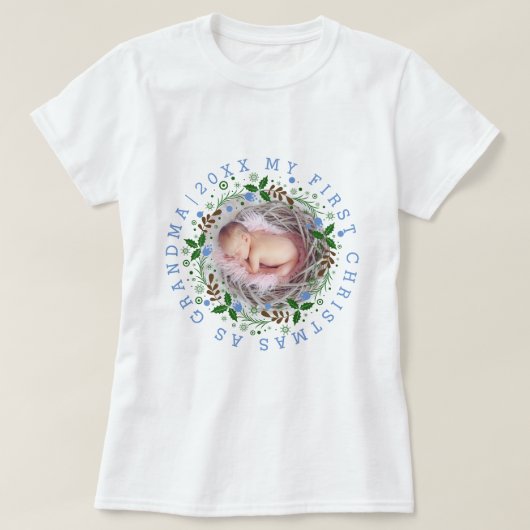 Eerste Kerstmis als oma van een jongen die blauw i T-shirt (Design voorkant)