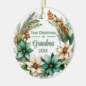 Eerste Kerstmis als Oma Witte Groene Poinsettias Keramisch Ornament (Links)