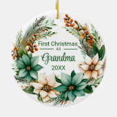 Eerste Kerstmis als Oma Witte Groene Poinsettias Keramisch Ornament (Achterkant)