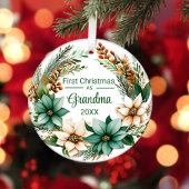 Eerste Kerstmis als Oma Witte Groene Poinsettias Keramisch Ornament