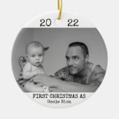 Eerste Kerstmis als oom Black en White Modern Keramisch Ornament (Voorkant)