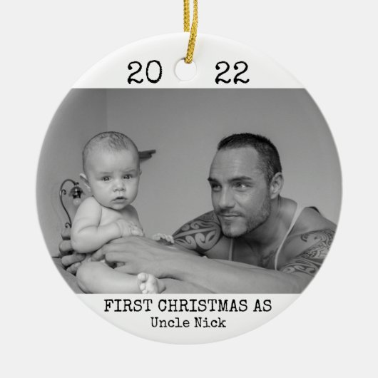 Eerste Kerstmis als oom Black en White Modern Keramisch Ornament (Voorkant)