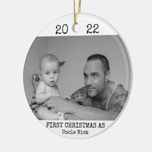 Eerste Kerstmis als oom Black en White Modern Keramisch Ornament (Links)