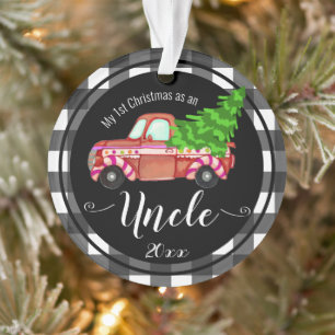 Eerste Kerstmis als Oom Red Truck Foto Ornament