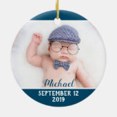 Eerste Kerstmis als opa blauw met babyfoto Keramisch Ornament (Achterkant)