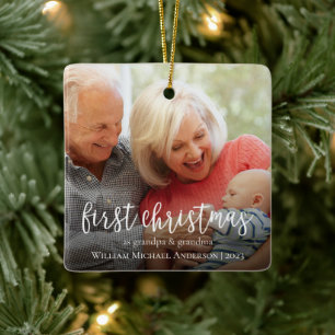 Eerste Kerstmis als Opa & Oma Baby Foto Keramisch Ornament