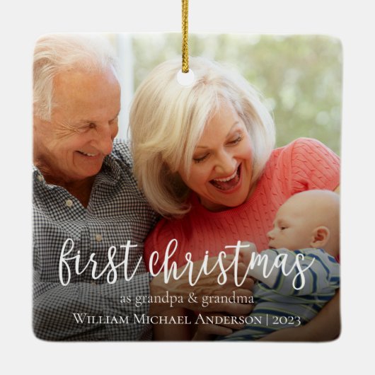 Eerste Kerstmis als Opa & Oma Baby Foto Keramisch Ornament (Achterkant)