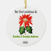 Eerste Kerstmis als opa opa Poinsettia Keramisch Ornament (Voorkant)