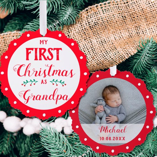 Eerste Kerstmis als opa pasgeboren baby foto Ornament Kaart
