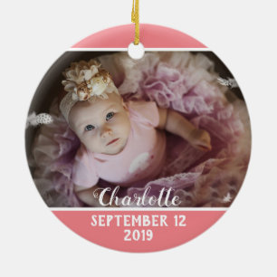 Eerste Kerstmis als opa roze met babyfoto Keramisch Ornament