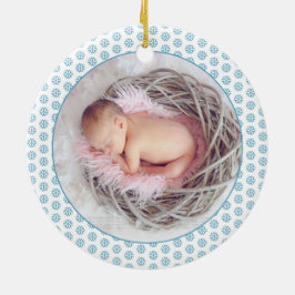 Eerste Kerstmis als ouderblauwe glitter foto Keramisch Ornament